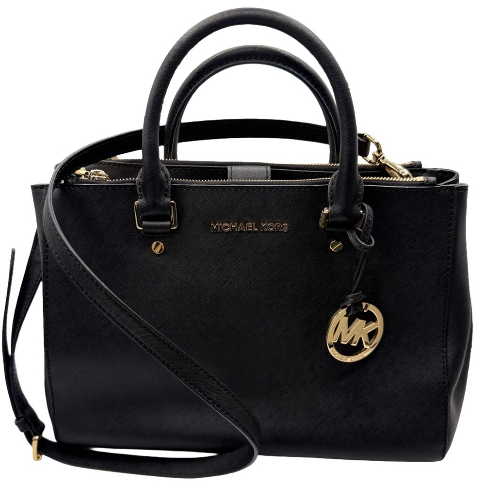 Michael Kors Leather Satchel in Black with Gold Details